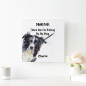 Horloge Carrée Funky Bordure Collie Papa Aquarelle Canine Art (Maison)