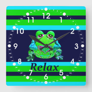 Horloge Carrée Funky Colorful Frog RELAX Teal Lime Navy