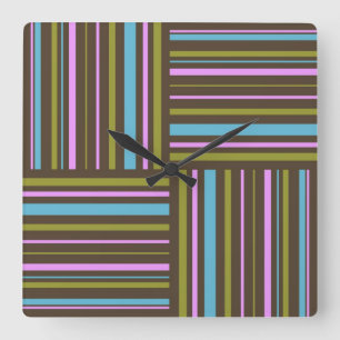 Horloge Carrée Funky retro stripes brown, rose, aqua clock