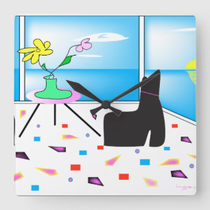 Horloge Carrée Funky Whimsical Colorful Miami, Graphic