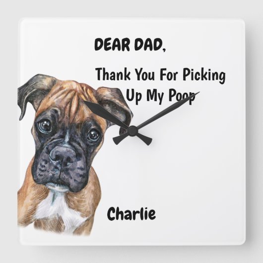 Horloge Carrée Funny Boxer Puppy (Recto)