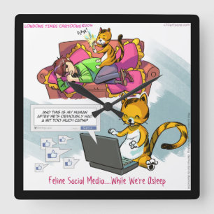 Horloge Carrée Funny Cat Social Media Square Wall Clock