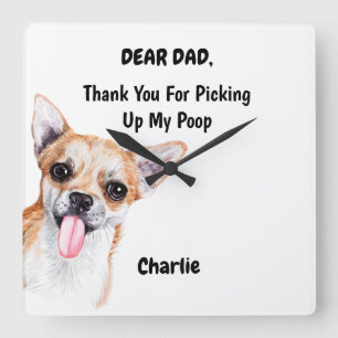 Horloge Carrée Funny Chihuahua Papa Aquarelle Canine Art