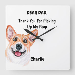 Horloge Carrée Funny Corgi Dad Watercolor Canine Art