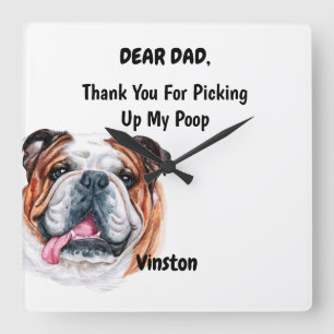 Horloge Carrée Funny English Bulldog Papa Watercolor Canine Art