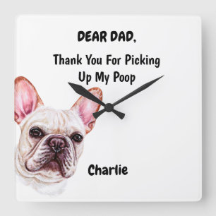 Horloge Carrée Funny French Bulldog Papa Watercolor Canine