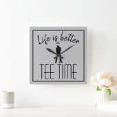 Horloge Carrée Funny Golfer Tee Time Golf Gray Black Kitchen (Maison)