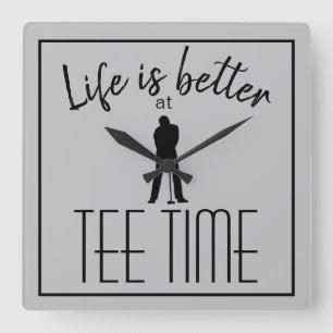 Horloge Carrée Funny Golfer Tee Time Golf Gray Black Kitchen