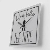 Horloge Carrée Funny Golfer Tee Time Golf Gray Black Kitchen (Angle)