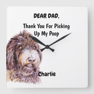 Horloge Carrée Funny Newfypoo Papa Watercolor Canine Art