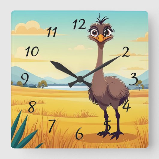 Horloge Carrée Funny Ostrich (Recto)