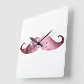 Horloge Carrée Funny Pink Bling Mustache (Angle)