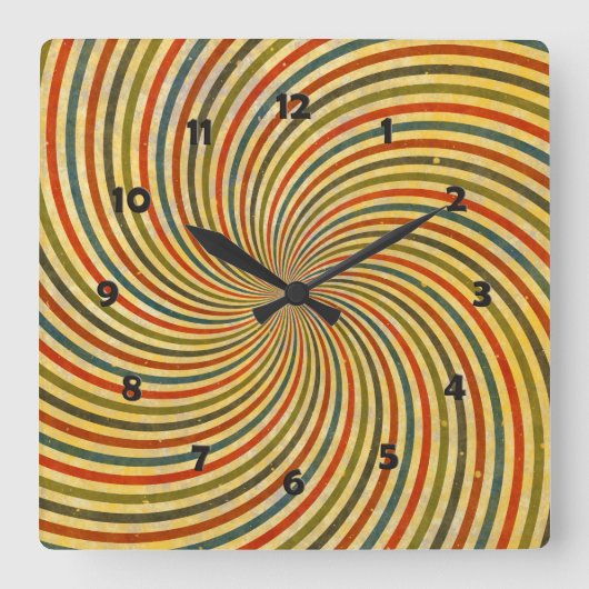 Horloge Carrée Funny Retro Grunge Swirl + votre idée (Recto)