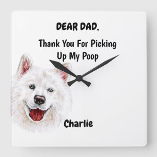 Horloge Carrée Funny Samoyed Dog Papa Watercolor Canine Art