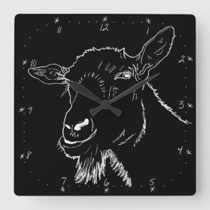 Horloge Carrée Funny Screaming Goat Monochrome Quirky Animal