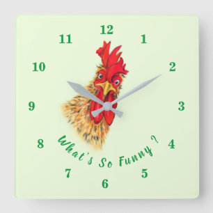 Horloge Carrée Funny Surprised Curious Rooster