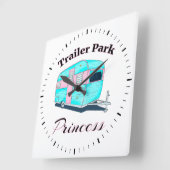 Horloge Carrée Funny Trailer Park Princess RV Camping (Angle)