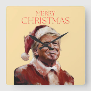 Horloge Carrée Funny Trump Santa Claus Carte de Noël