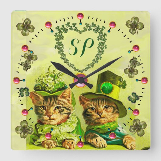 HORLOGE CARRÉE FUNNY VIEILLE MODE ST.PATRICK'S CHATS, MONOGRAMME (Recto)