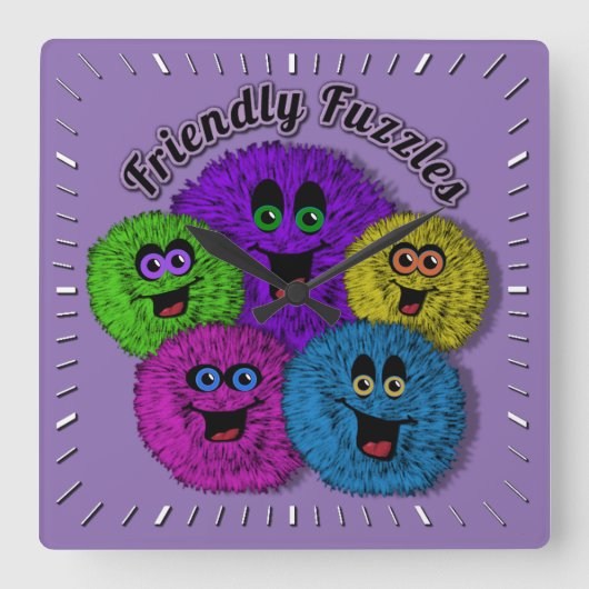 Horloge Carrée Fuzzles conviviaux Créatures mignonnes Carré Horlo (Recto)