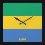 Horloge Carrée Gabon Patriotique du drapeau national<br><div class="desc">Gabon Drapeau National Carré Patriotique Horloge murale avec drapeau du pays aux couleurs nationales imprimées toute la journée. Le nom du pays est subtilement intégré dans la conception du fond. Le texte est entièrement personnalisable à l'aide de la fonction "Customiser !". Ce design charmant est le cadeau étonnant et la...</div>