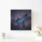 Horloge Carrée Galactic Howling Wolf Silhouette (Maison)