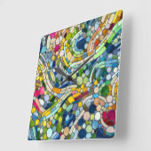 Horloge Carrée Galets colorés Art Mosaïque (Angle)