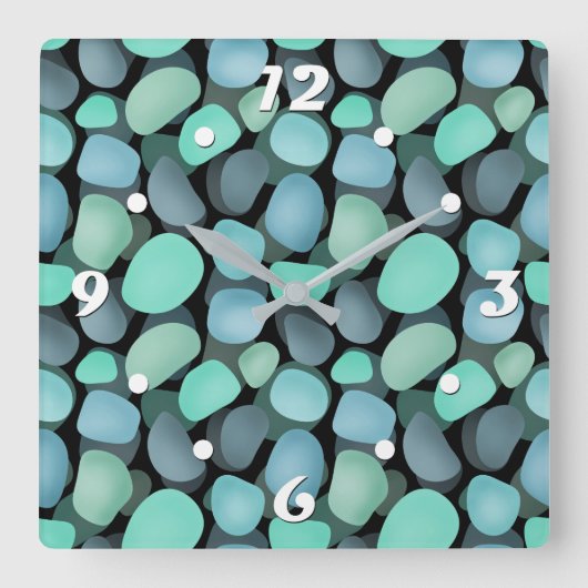 Horloge Carrée Galets de mer bleus et verts (Recto)