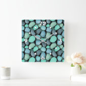 Horloge Carrée Galets de mer bleus et verts (Maison)