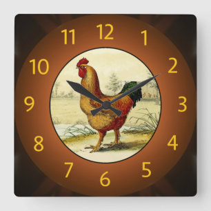Horloge Carrée Gallus Domesticus (Coq) Cuisine -