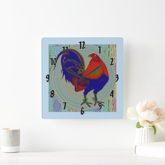 Horloge Carrée Gamecock : Coq impressionniste (Maison)