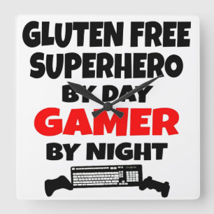 Horloge Carrée Gamer Gluten Free Superhero