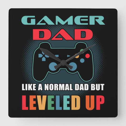 Horloge Carrée Gamer Papa Cadeau Normal Papa Levelup Fête des pèr (Recto)