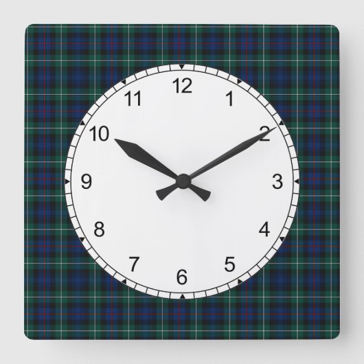Horloge Carrée Gamme Mackenzie Tartan foncé vert et bleu plaid (Recto)