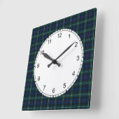 Horloge Carrée Gamme Mackenzie Tartan foncé vert et bleu plaid (Angle)