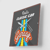 Horloge Carrée Garage de voiture classique Couleurs rétro Typogra (Angle)