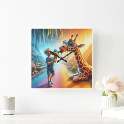 Horloge Carrée Garçon avec Giraffe (Maison)