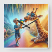 Horloge Carrée Garçon avec Giraffe (Recto)