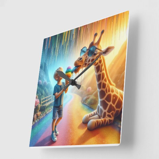 Horloge Carrée Garçon avec Giraffe (Angle)