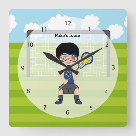 Horloge Carrée Garçon de lacrosse (Recto)