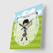 Horloge Carrée Garçon de lacrosse (Angle)