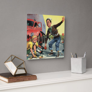 Horloge Carrée Garde de la patrouille de sécurité vintage aidant 