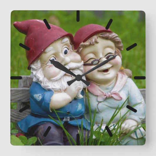 Horloge Carrée Garden Gnomes Couple (Recto)