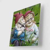 Horloge Carrée Garden Gnomes Couple (Angle)