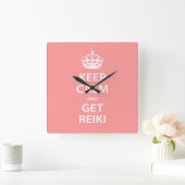 Horloge Carrée Gardez votre calme et obtenez Reiki (Maison)