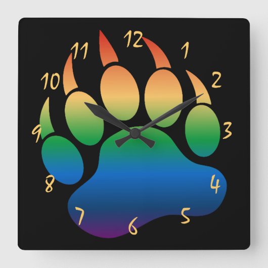 Horloge Carrée Gay Pride Bear Paw (Recto)