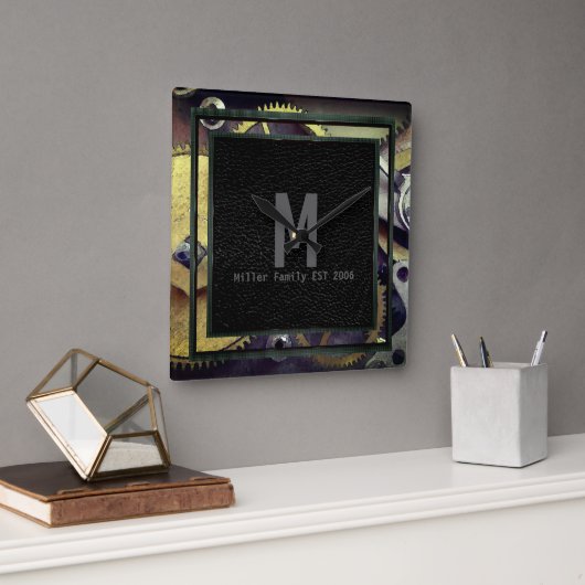 Horloge Carrée Gears Design Industrial Steampunk Wall Clock (Bureau)