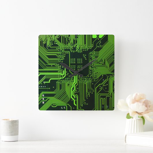 Horloge Carrée Geek de la carte de circuit électronique Nerd PCB (Maison)