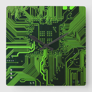 Horloge Carrée Geek de la carte de circuit électronique Nerd PCB