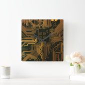 Horloge Carrée Geek Sortie carte circuit électronique orange PCB (Maison)
